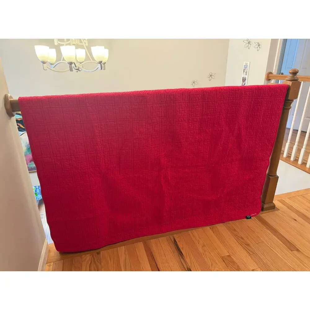Tommy Hilfiger Red Twin Quilt T Stitching Preppy Americana Bedding 64 x 80